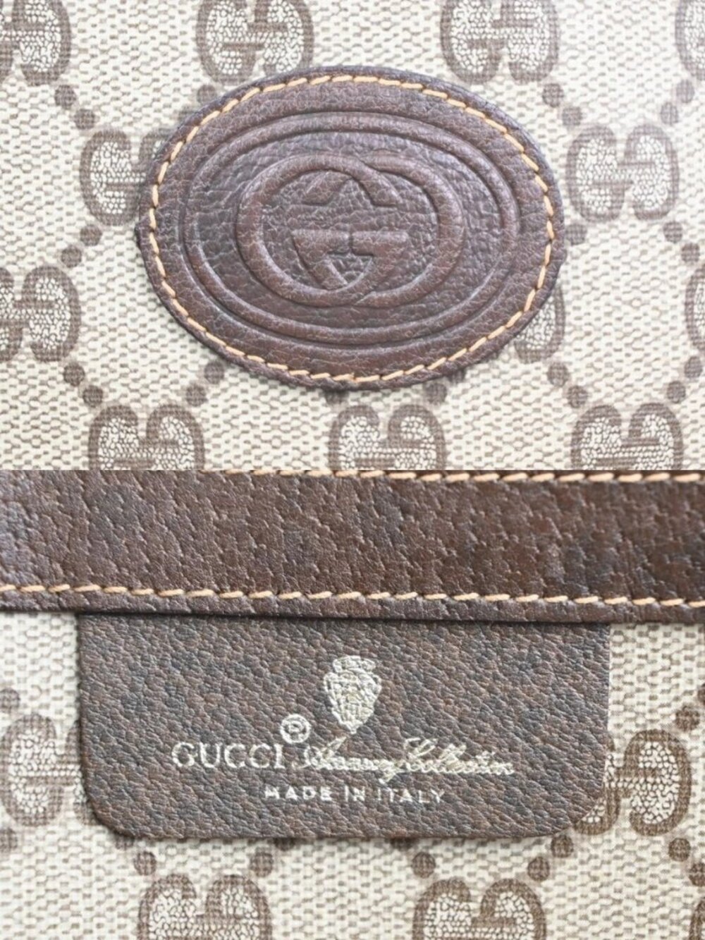 GUCCI Logo GG Sherry Line Boston Hand Bag PVC Leather Beige Italy 32MA454 - Picture 14 of 16
